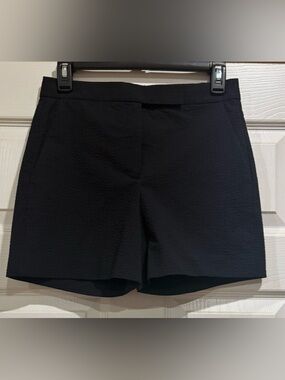 Theory Black High-Waist Textured Dress Shorts
